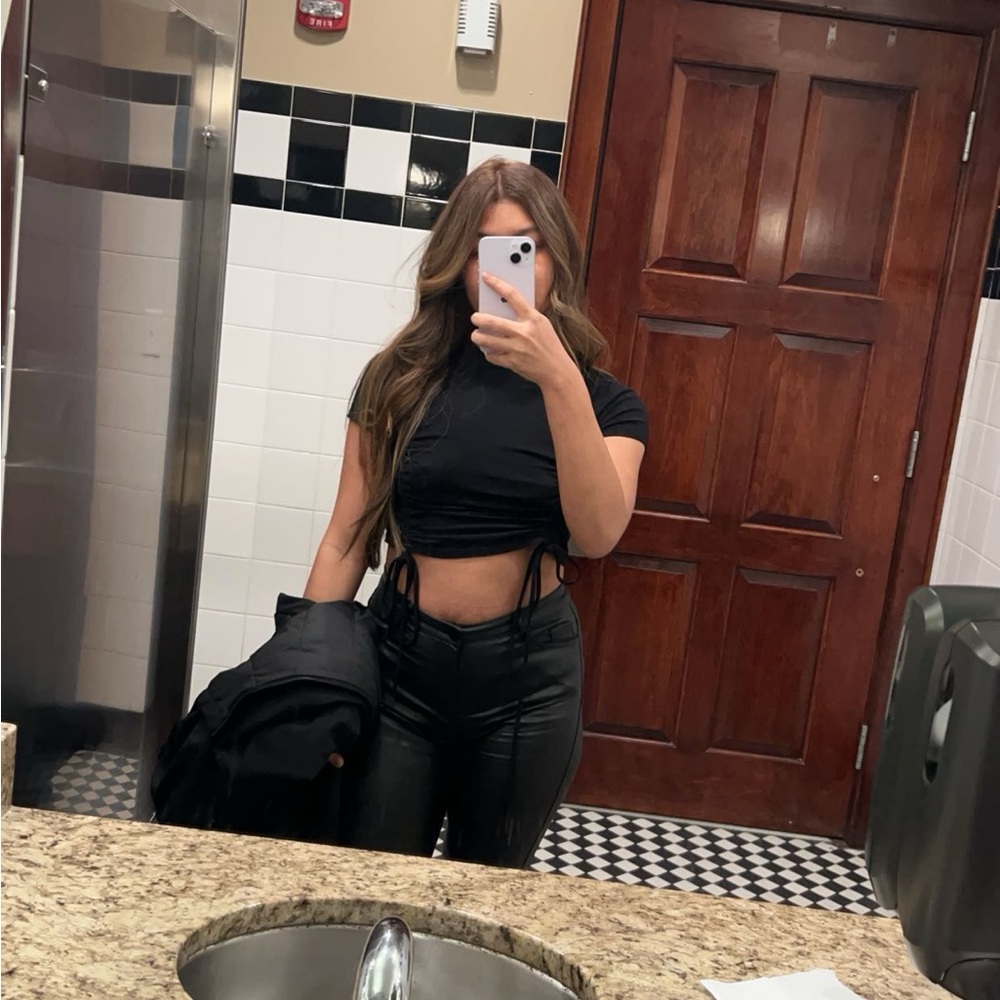Black faux leather pants